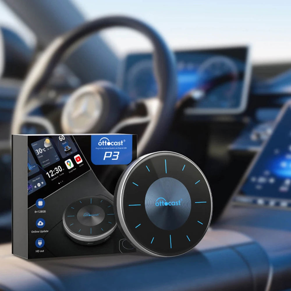 OTTOCAST P3 CarPlay AI Box – Wireless Android Auto & Smart TV