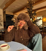 INS Fashion Faux Fur pilot Hat Bomber hat women ski cap winter hat faux fur Trapper hat thickened warm шапка ушанка