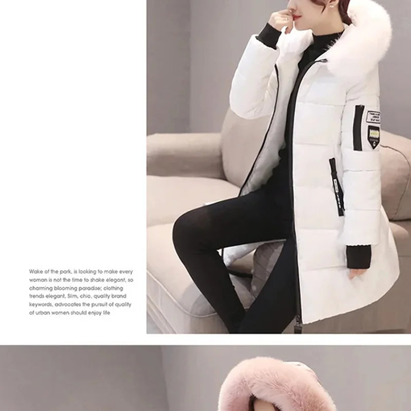 Elegant Fur-Collar Hooded Parka