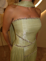 Mila Sage Green A-Line Strapless Formal Evening Gown