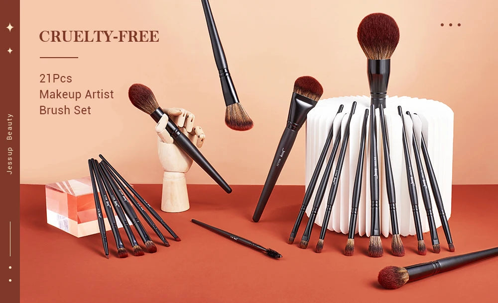 Jessup Makeup Brushes Set 3-21pcs Premium Synthetic Big Powder Foundation Concealer Eyeshadow Eyeliner Spoolie Wooden T271