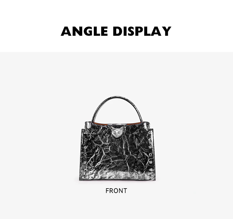 2026 New Top Layer Cowhide Leather Rivet Handbag Adjustable Shoulder Strap Crossbody Handbag