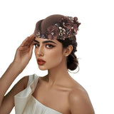 Beret Hats for Women British Felt hat stewardess Church Derby Headdress Women's Floral hat Suitable for Wedding Parties Events