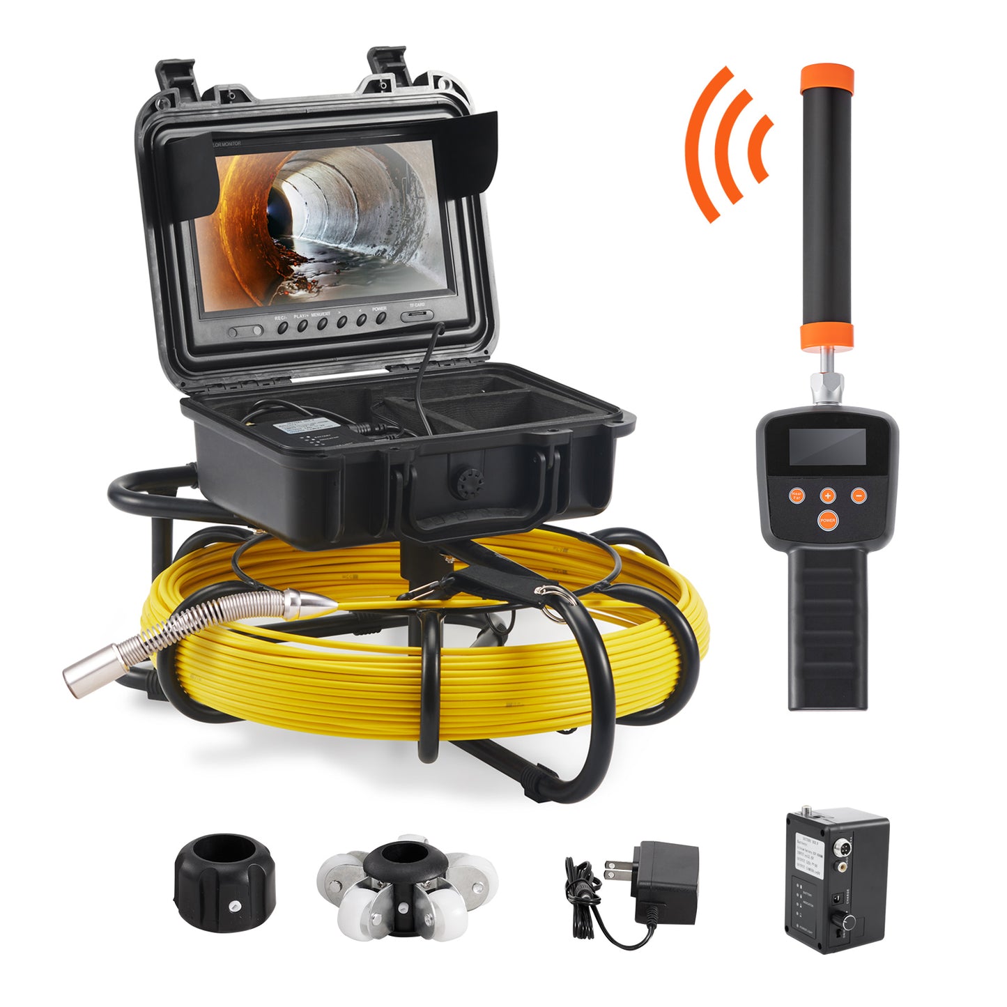 SucceBuy Sewer Camera with 512Hz Locator IP68 9" Pipeline Inspection Camera w/DVR Function w/12 Adjustable LED and 16 GB SD Card