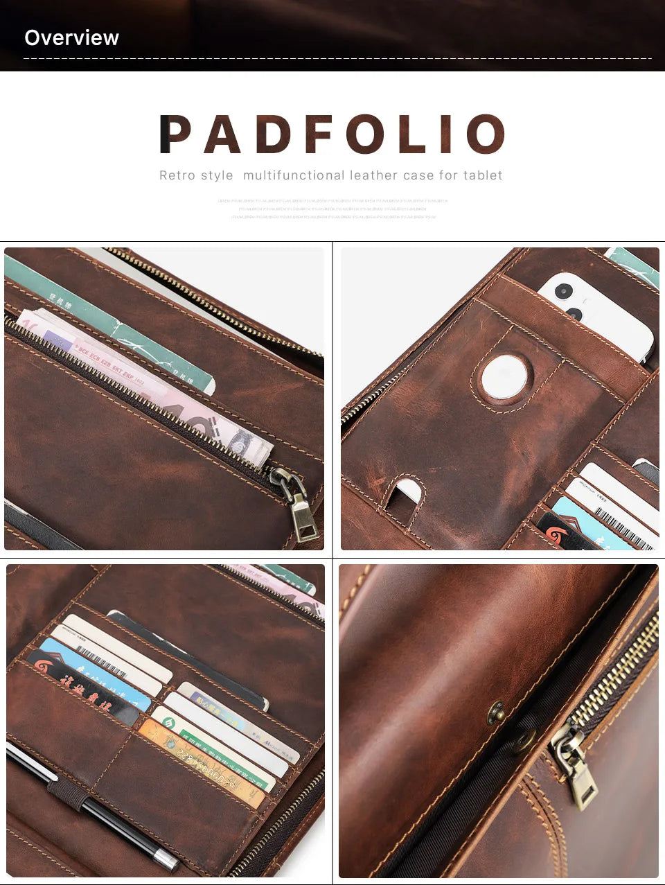 Macbook Pro Air 13 iPad Pro 13 12.9 Portfolio File Folder Cow Leather Cover Organizer Travel Business Office Document Briefcase