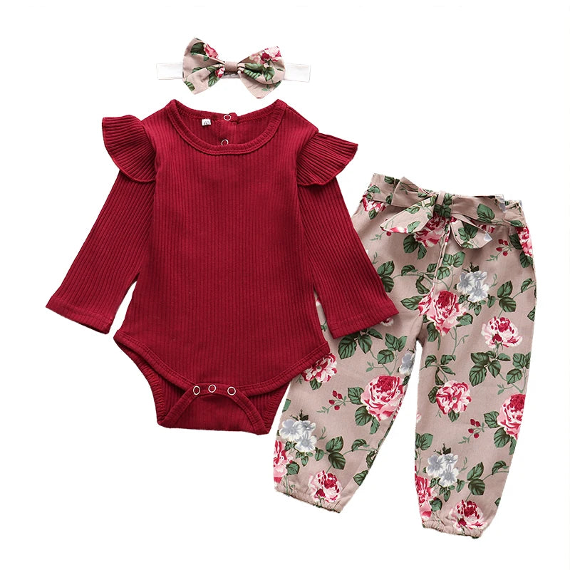 Baby Girl 3-Piece Outfit with Pants & Headband