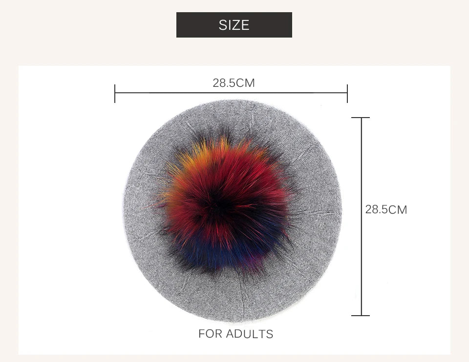 Women's Knit Beret with Oversized Pom Pom | Geebro