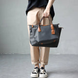 Zipper Tote Bags For Women Nylon With Real Leather Handbag High Quality Single Shoulder Bag