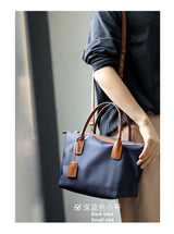 Zipper Tote Bags For Women Nylon With Real Leather Handbag High Quality Single Shoulder Bag