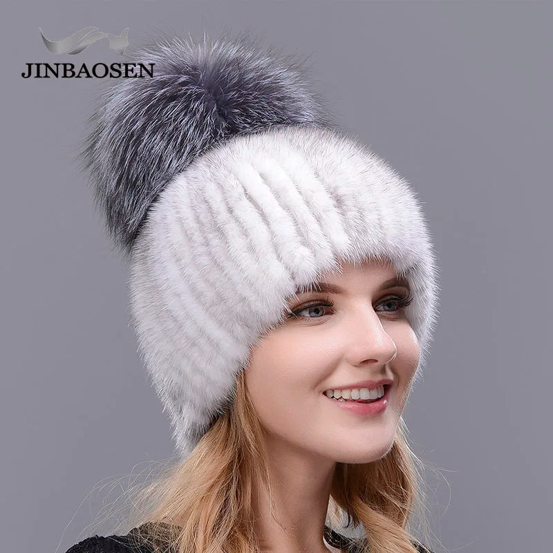 JERYAFUR Luxe Mink & Fox Fur Winter Hat for Women