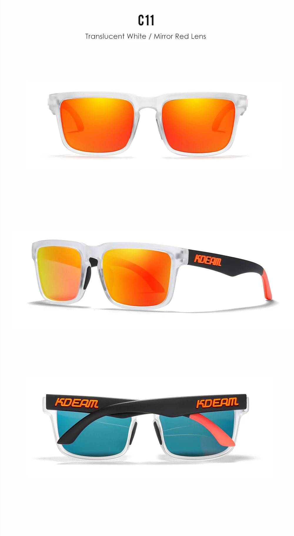 KDEAM Men's Polarized Sunglasses Fishing Lifestyles Mirrored Color Blocking Sun Glasses Women Legend Square Sunglass With Box