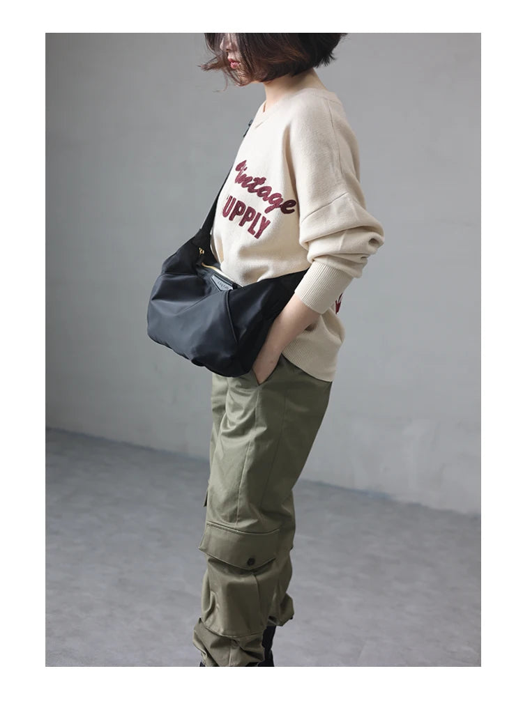 Lightweight Nylon Matching Genuine Leather Crossbody Bag High Quality Single Shoulder Bags Fashion Pleated Messenger Purses