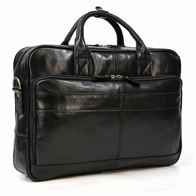 Men Briefcase Genuine Leather Laptop Bag 14 15.6" PC Doctor Lawyer Computer Bag Cowhide Male Briefcase Leather Men Business Bag