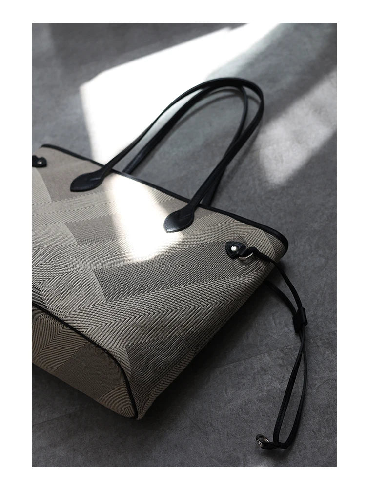 Women's Fashion Shoulder Bag Luxury Designer Handbag Large Capacity Canvas With Genuine Leather Tote For Shopping,Commuting,Work