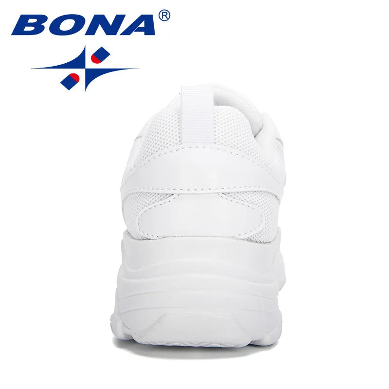 BONA Women's White Lace-Up Sneaker Flats | Casual Platform