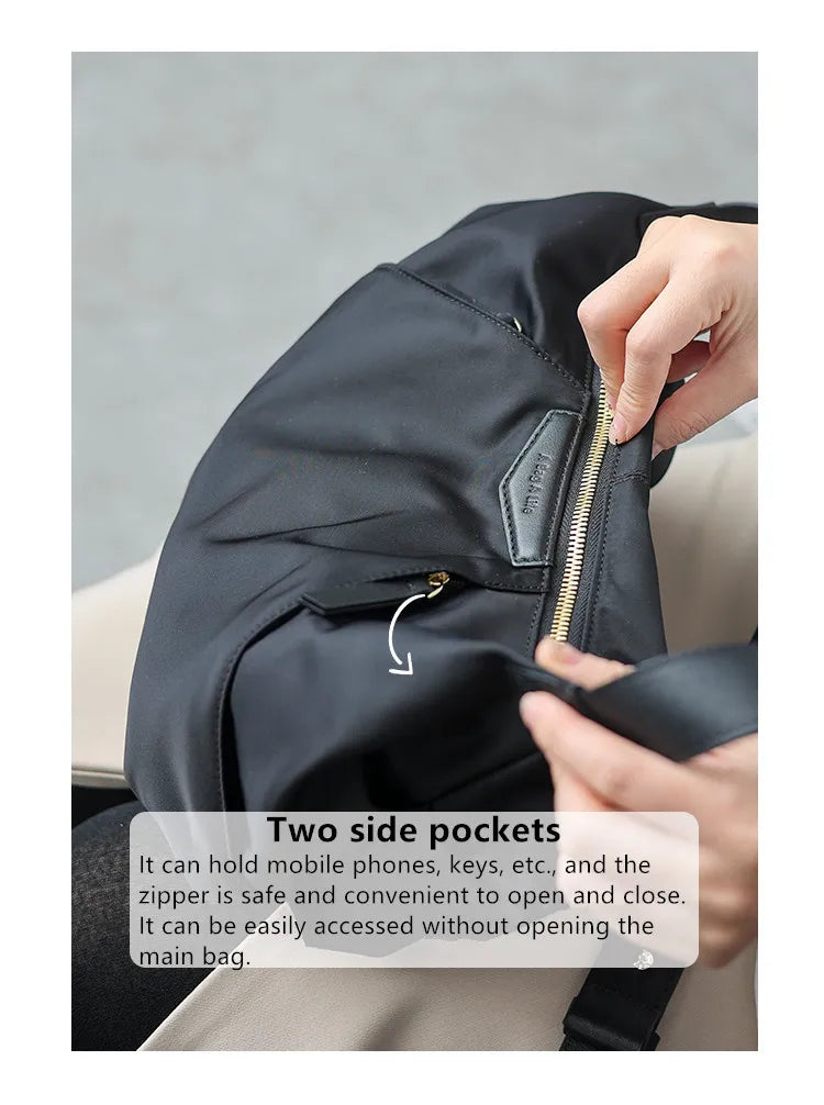 Lightweight Nylon Matching Genuine Leather Crossbody Bag High Quality Single Shoulder Bags Fashion Pleated Messenger Purses