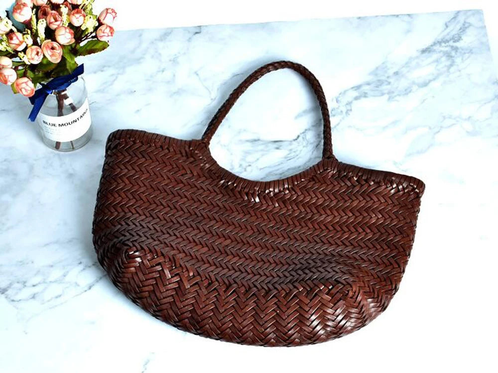 100% Natural Cowhide Weave Handbags Fashion Small Manual Hand Made Ladies Woven Handbag Exquisite Tote Dating Shopping Bags
