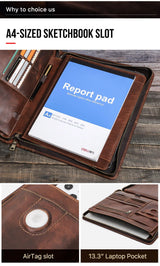 Macbook Pro Air 13 iPad Pro 13 12.9 Portfolio File Folder Cow Leather Cover Organizer Travel Business Office Document Briefcase