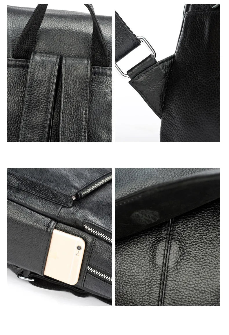 Zency Stylish White Black Genuine Leather Women Backpack A++ Quality Anti-theft Large Capacity Knapsack Travel Designer Rucksack