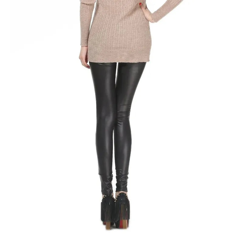 Trendy High-Waist Faux Leather Leggings