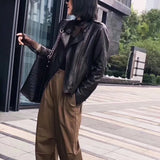 Women's Short Genuine Sheepskin Biker Jacket