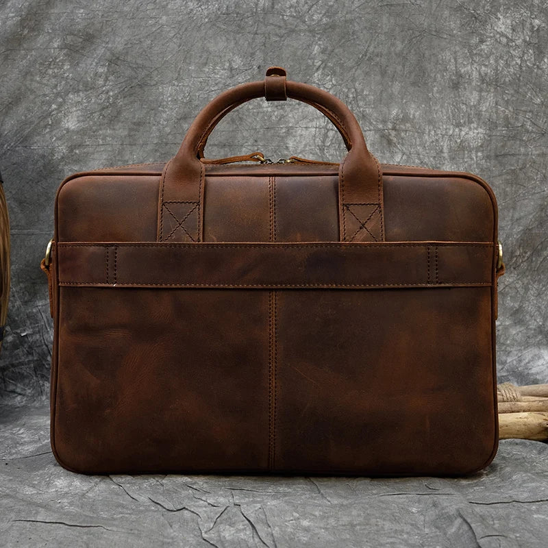 Men Briefcase Genuine Leather Laptop Bag 14 15.6" PC Doctor Lawyer Computer Bag Cowhide Male Briefcase Leather Men Business Bag