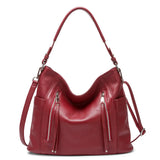 ZENCY New Handbag Luxury Genuine Leather Bag for Women Shoulder Tote Crossbody Double Zipper Pocket Charming Red Hobo Bag