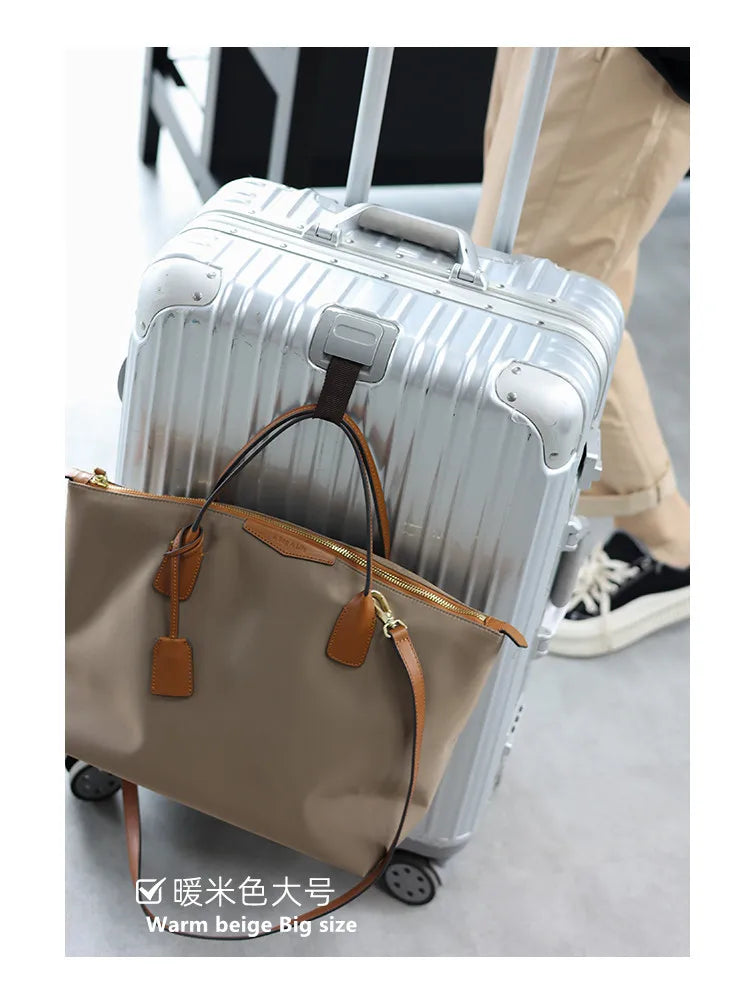 Zipper Tote Bags For Women Nylon With Real Leather Handbag High Quality Single Shoulder Bag