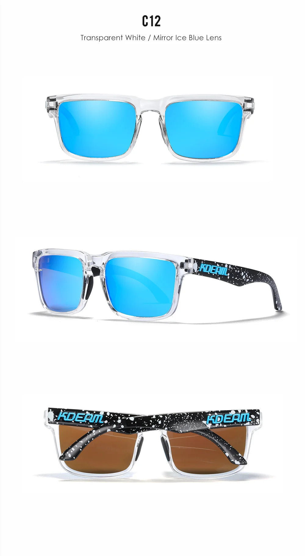 KDEAM Men's Polarized Sunglasses Fishing Lifestyles Mirrored Color Blocking Sun Glasses Women Legend Square Sunglass With Box
