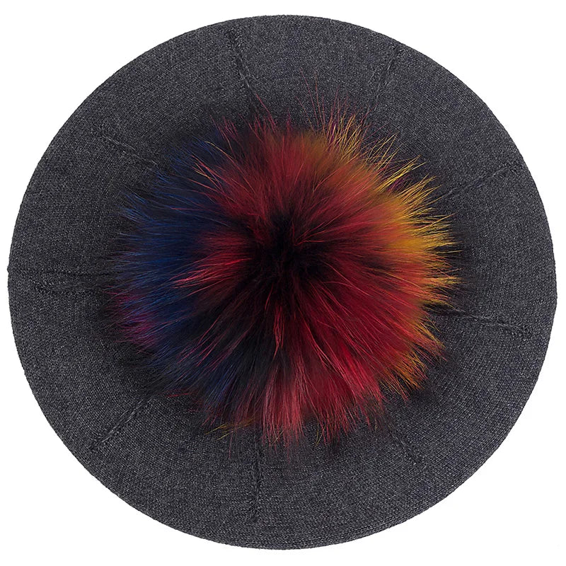 Women's Knit Beret with Oversized Pom Pom | Geebro