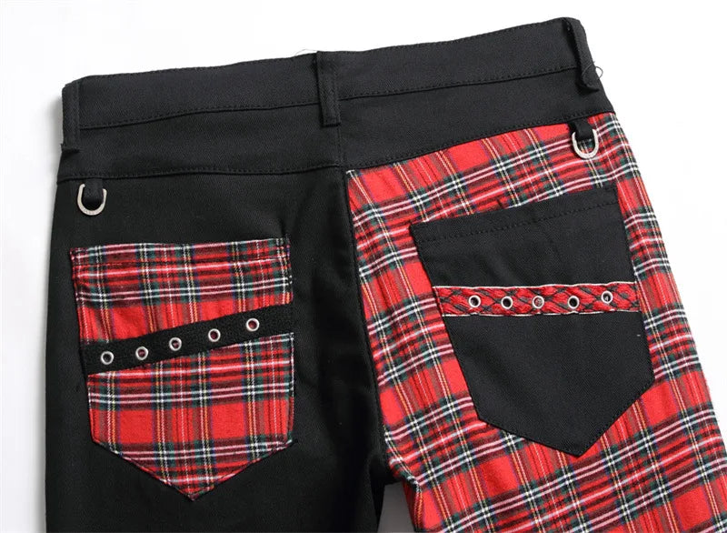 Men's Punk Patchwork Slim Denim Jeans