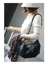 Lightweight Nylon Matching Genuine Leather Crossbody Bag High Quality Single Shoulder Bags Fashion Pleated Messenger Purses