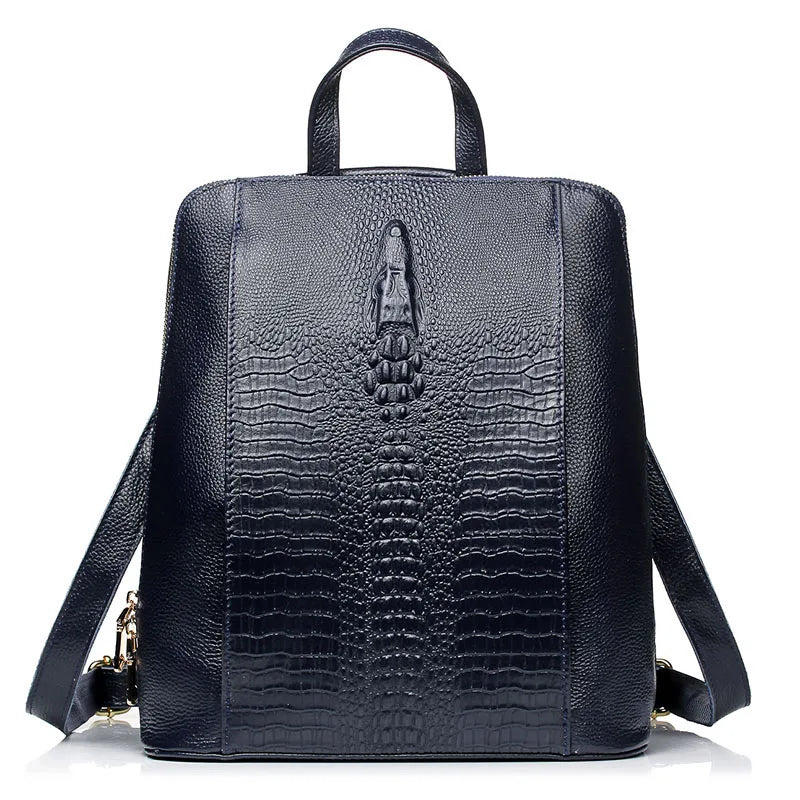 Zency Women's Crocodile Leather Backpack 100% Genuine Natural Travel Work School Bag with Notebook Compartment Laptop Carry-on