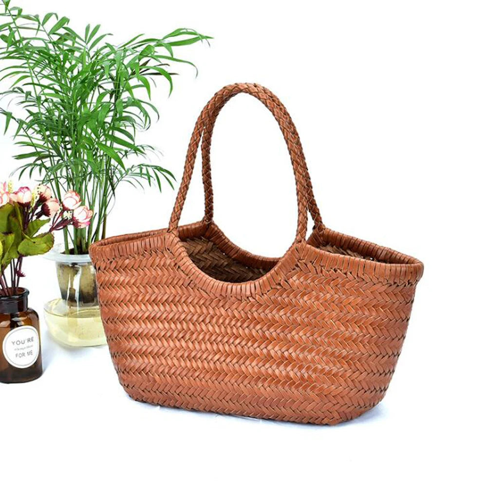 100% Natural Cowhide Weave Handbags Fashion Small Manual Hand Made Ladies Woven Handbag Exquisite Tote Dating Shopping Bags