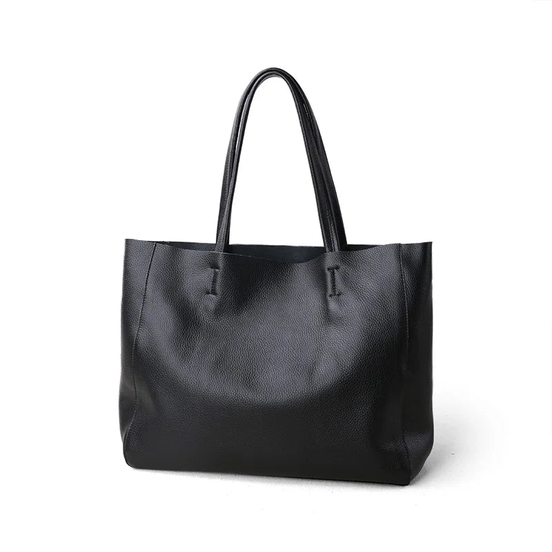 2023 New Women Deluxe Cowhide Genuine Leather Totes Handbag Lady Simple Soft Satchels Bag High Capacity Waterproof Shopping Bags