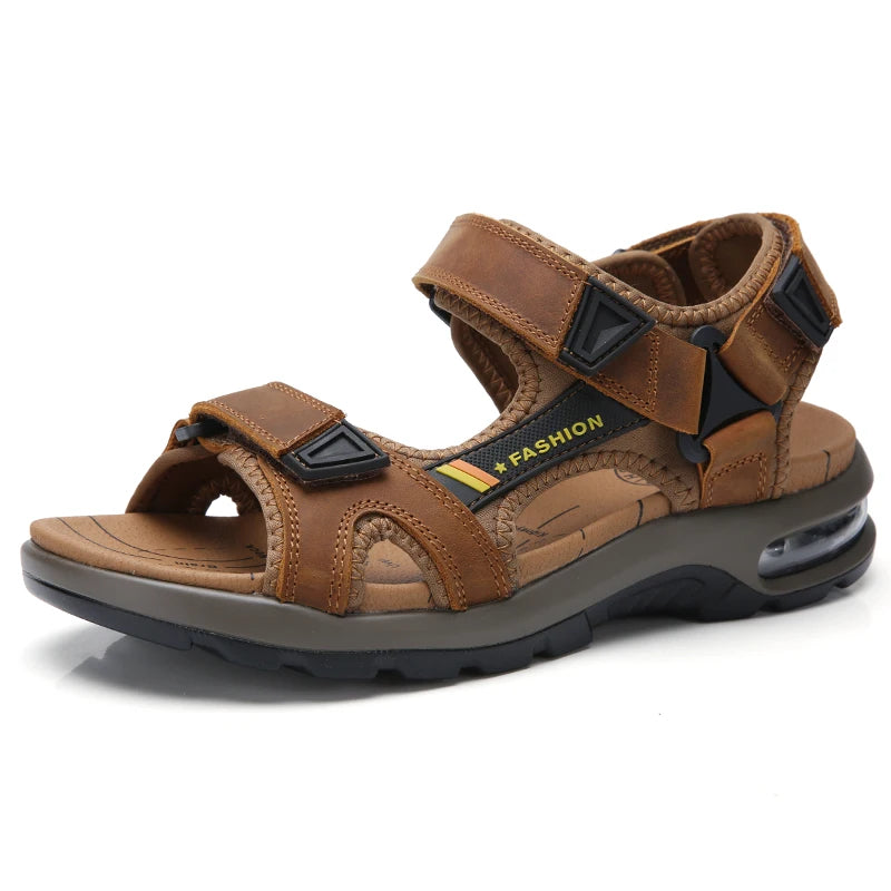Fashion Men's Sandals Summer Soft Beach Flip Flop Comfortable Genuine Leather Sandals Outdoor Men Roman Sandals Size 46