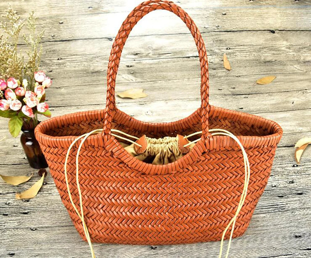 100% Natural Cowhide Weave Handbags Fashion Small Manual Hand Made Ladies Woven Handbag Exquisite Tote Dating Shopping Bags