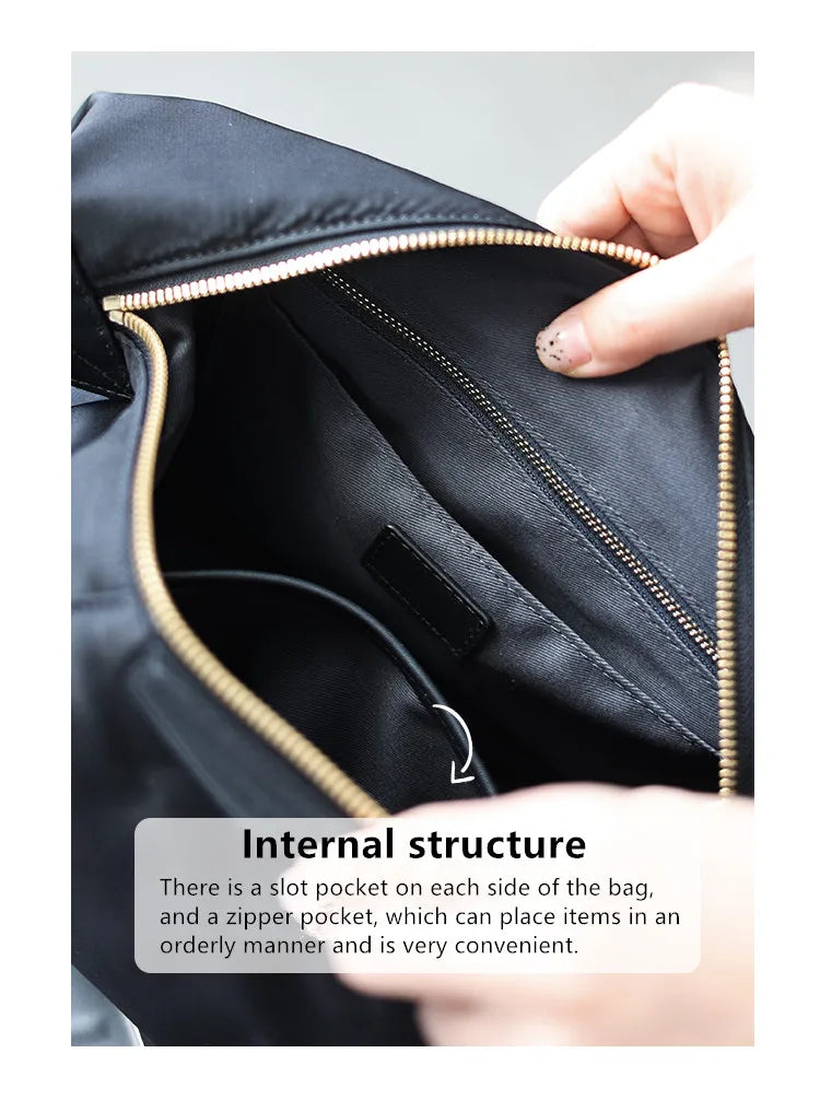 Lightweight Nylon Matching Genuine Leather Crossbody Bag High Quality Single Shoulder Bags Fashion Pleated Messenger Purses