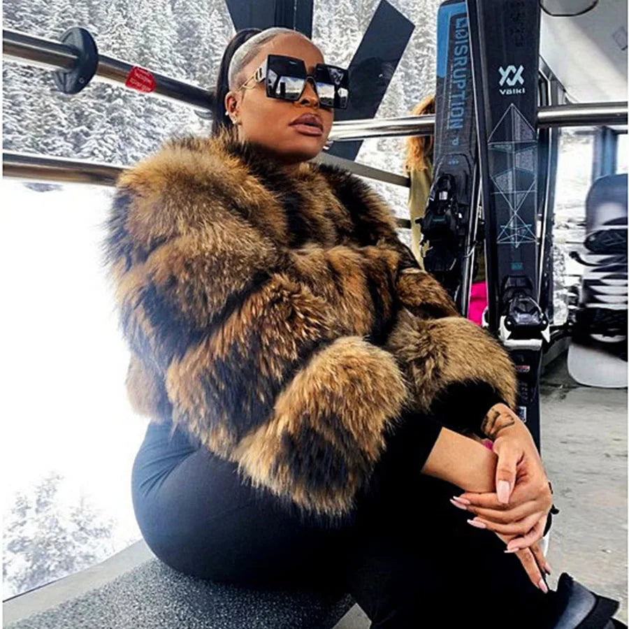 Luxury Women’s Real Raccoon & Fox Fur Jacket | Premium Winter Outerwear