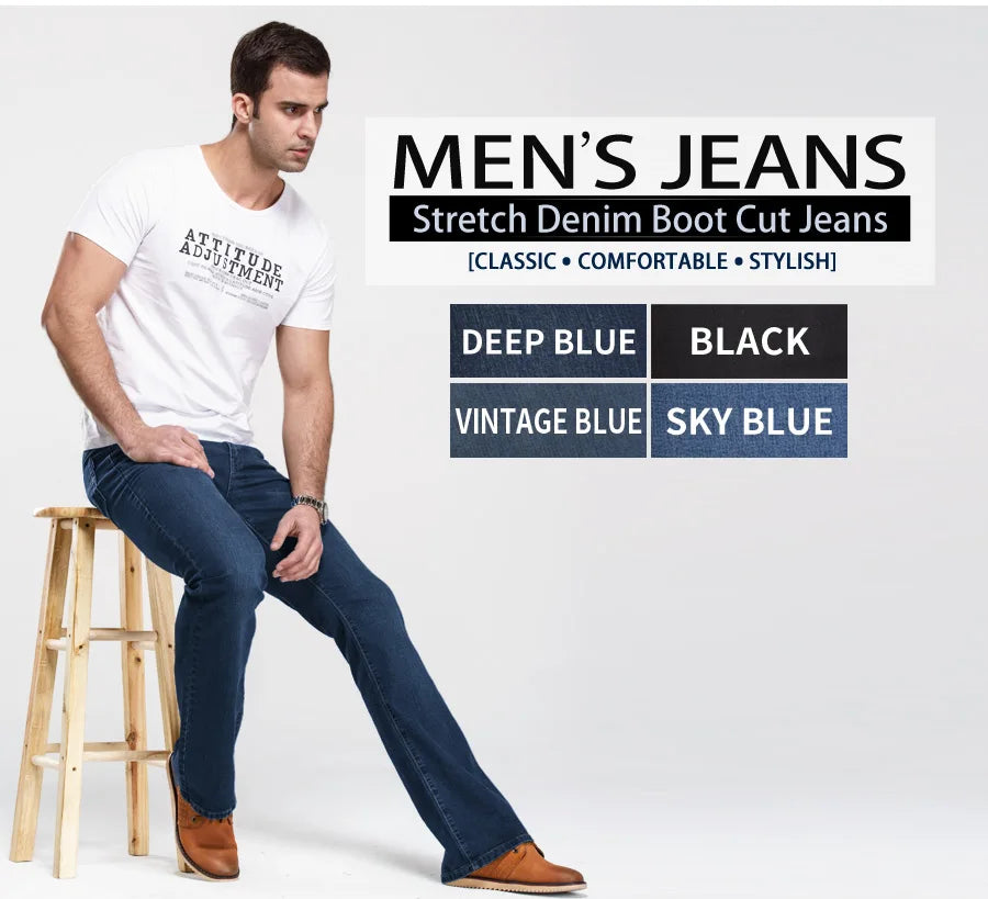 Men's Stretch Bootcut Jeans | Slim Flare Denim Trousers