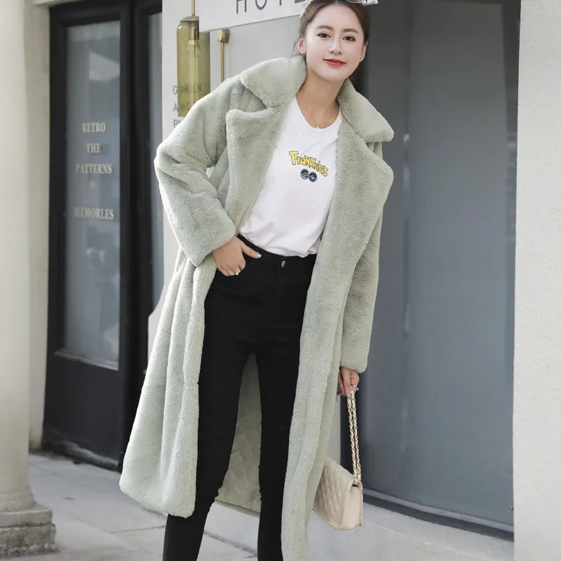Luxury Faux Rabbit Fur Winter Overcoat