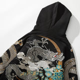 Makuluya Hoodies Yokosuka Black Dragon Phoenix Suzaku Pattern Embroidered Pullover Sakura
