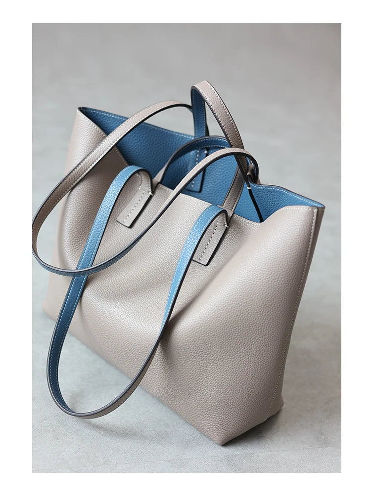 JAZZQ Reversible Genuine Leather Tote | First-Layer Cowhide