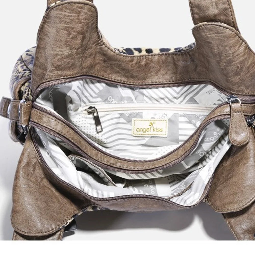 Angel Kiss Women Handbags Leopard Bag Top-handle Handbag Fashion Satchel Dumpling Pack Shoulder Bag Tote Bag Hobos Large Purse