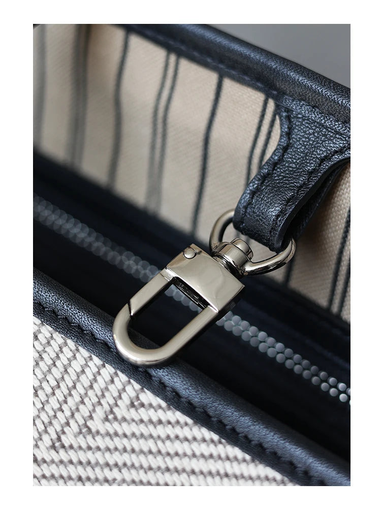 Women's Fashion Shoulder Bag Luxury Designer Handbag Large Capacity Canvas With Genuine Leather Tote For Shopping,Commuting,Work
