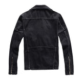 Men's Black Biker Slim Fit Denim Jacket with Belt - Streetwear Moto Style