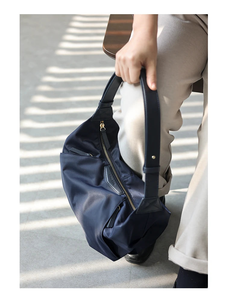 Lightweight Nylon Matching Genuine Leather Crossbody Bag High Quality Single Shoulder Bags Fashion Pleated Messenger Purses