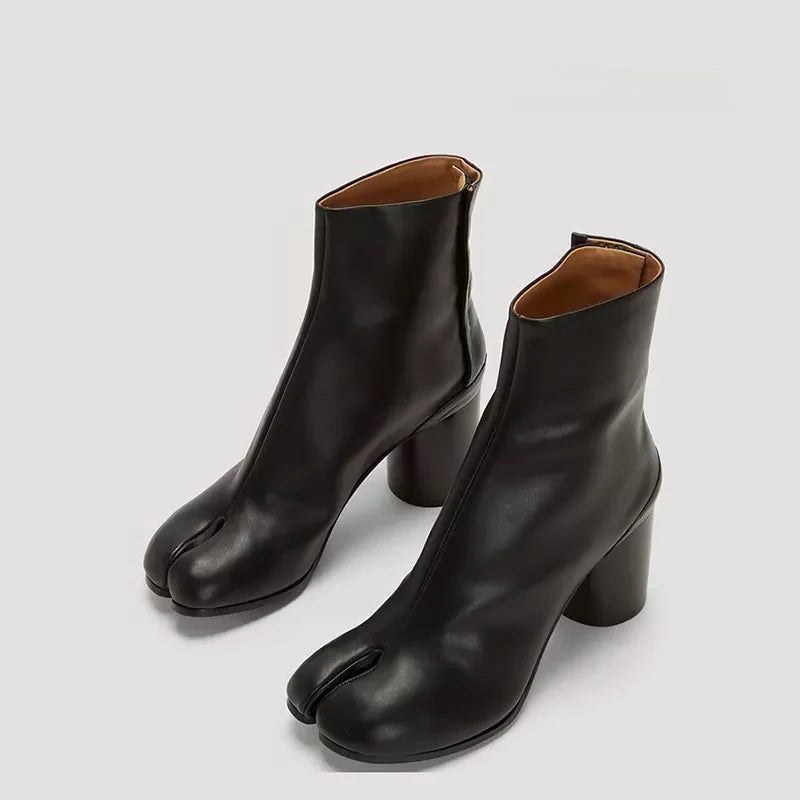 Luxury Leather Tabi Split Toe Ankle Boots - Women's High Heel