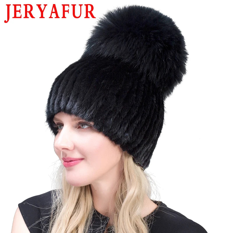 JERYAFUR Luxe Mink & Fox Fur Winter Hat for Women