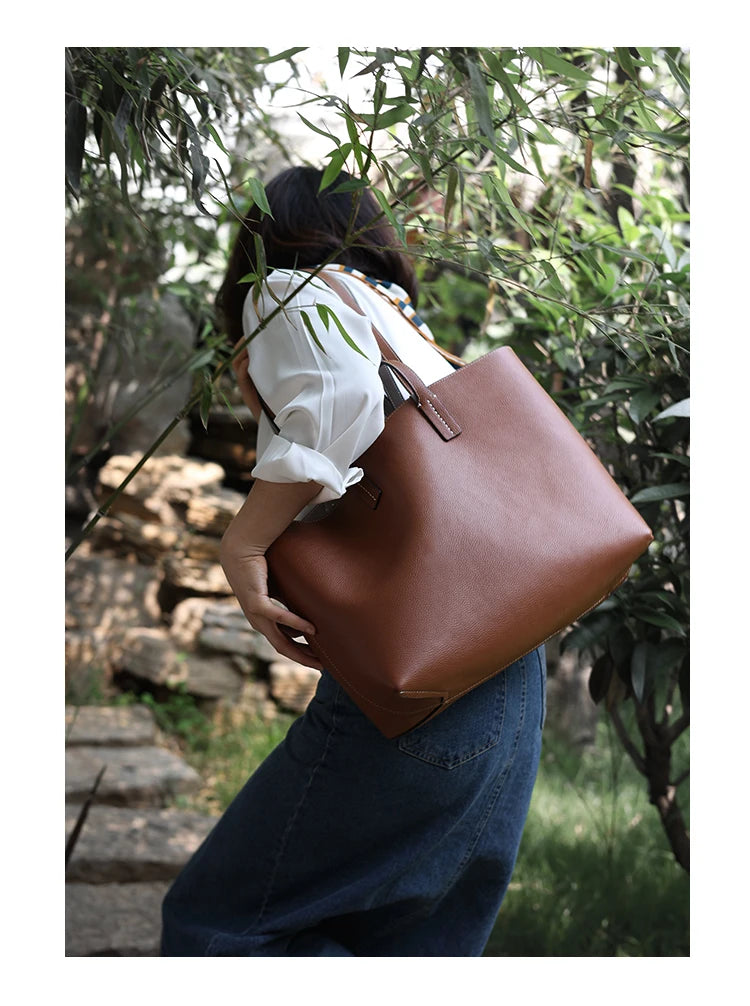 JAZZQ Reversible Genuine Leather Tote | First-Layer Cowhide